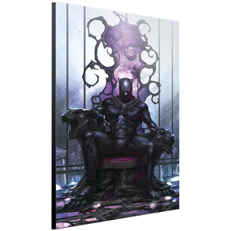 Figurine black panther in hyuk lee wood panel (l)